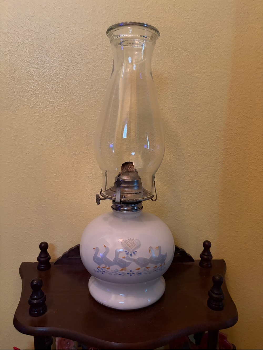 Vintage White Milk Glass Oil Lamp with Swan Motif - Home Accents